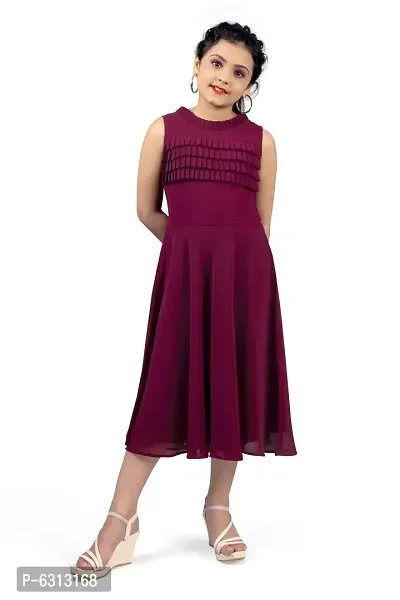 Elegant Magenta Georgette Pleated Calf Length Dresses For Girls-thumb5