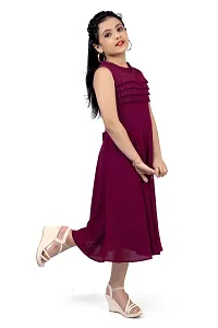 Elegant Magenta Georgette Pleated Calf Length Dresses For Girls-thumb3