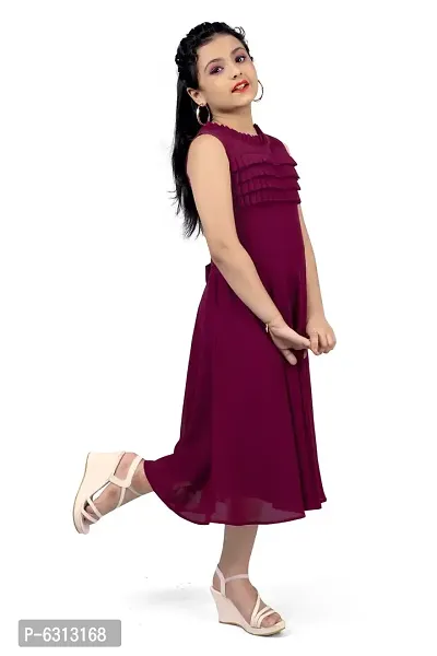 Elegant Magenta Georgette Pleated Calf Length Dresses For Girls-thumb4