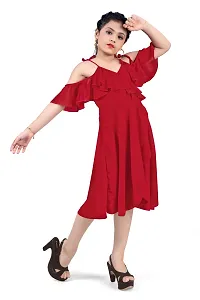 Elegant Red Georgette Calf Length Tulip Hem Dresses For Girls-thumb2