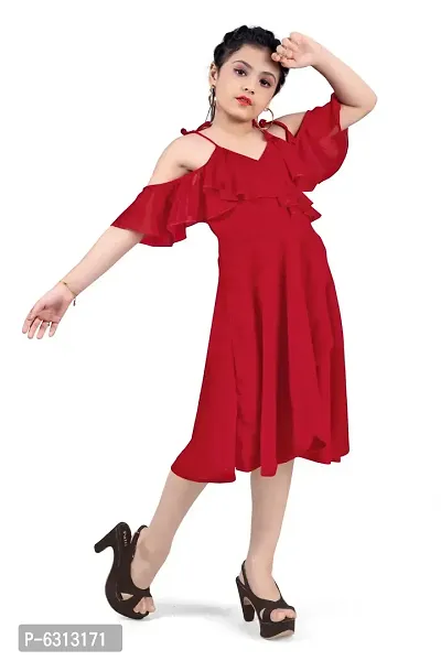 Elegant Red Georgette Calf Length Tulip Hem Dresses For Girls-thumb3