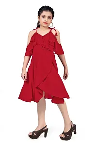 Elegant Red Georgette Calf Length Tulip Hem Dresses For Girls-thumb3