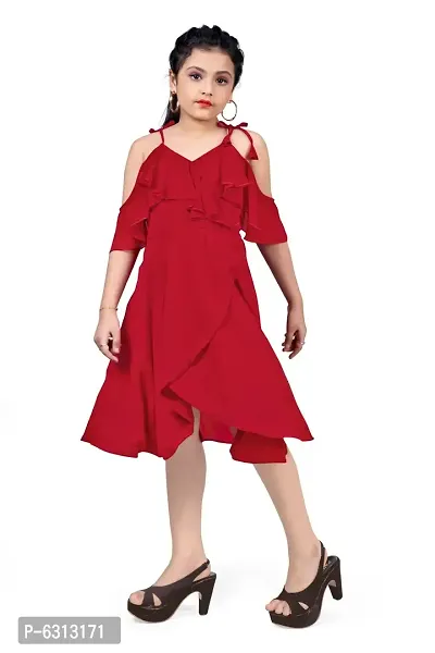 Elegant Red Georgette Calf Length Tulip Hem Dresses For Girls-thumb4