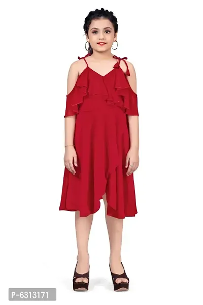 Elegant Red Georgette Calf Length Tulip Hem Dresses For Girls