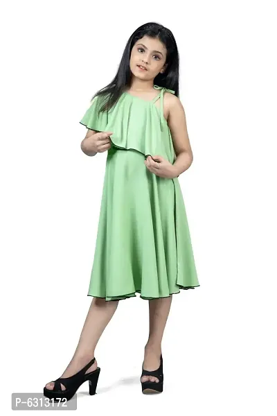 Elegant Green Crepe Calf Length Dresses For Girls-thumb3