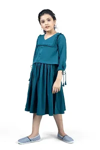 Elegant Blue Crepe Knee Length Pleated Dresses For Girls-thumb2