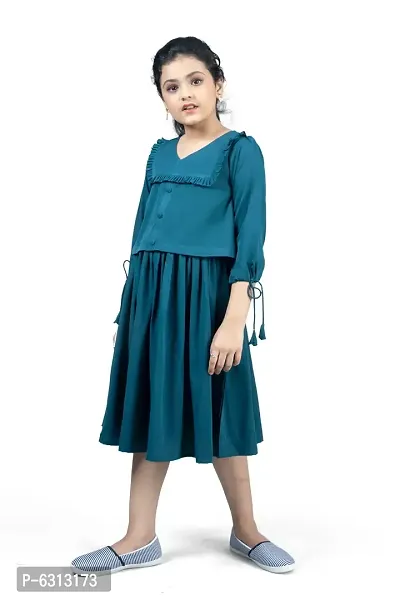 Elegant Blue Crepe Knee Length Pleated Dresses For Girls-thumb3