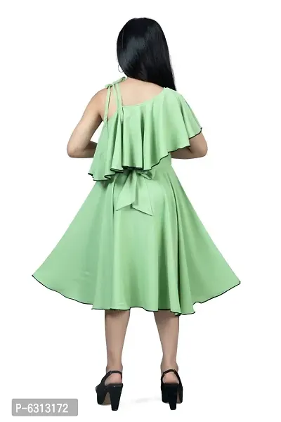 Elegant Green Crepe Calf Length Dresses For Girls-thumb2