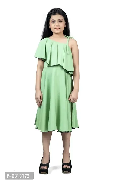 Elegant Green Crepe Calf Length Dresses For Girls