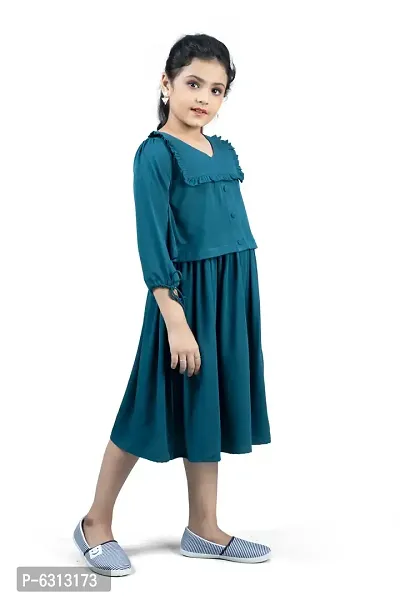 Elegant Blue Crepe Knee Length Pleated Dresses For Girls-thumb4