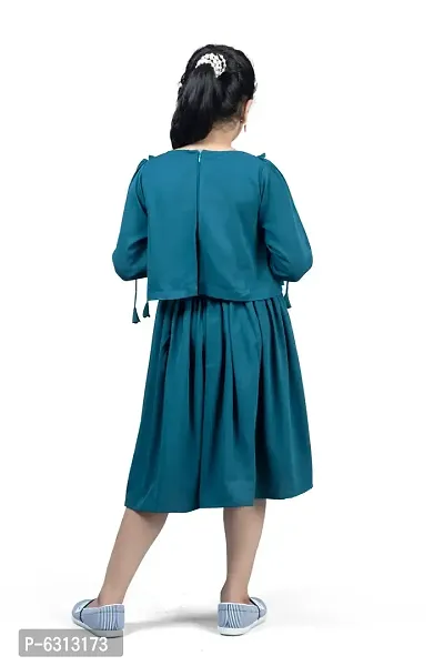 Elegant Blue Crepe Knee Length Pleated Dresses For Girls-thumb2