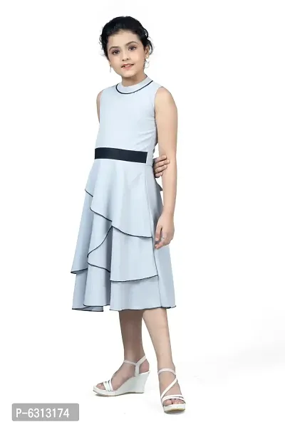 Elegant Grey Crepe Layered Knee Length Dresses For Girls-thumb3