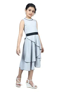 Elegant Grey Crepe Layered Knee Length Dresses For Girls-thumb4