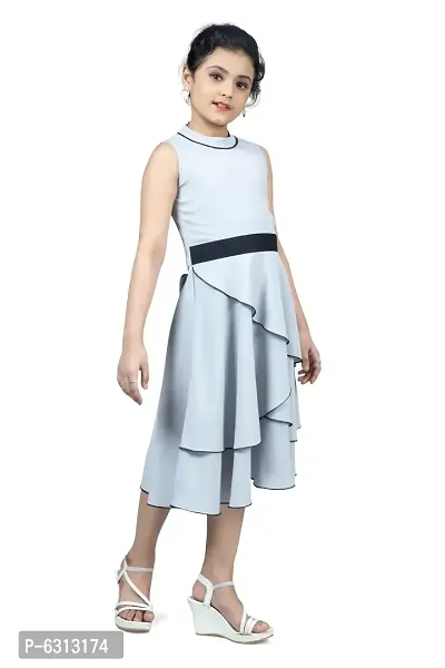 Elegant Grey Crepe Layered Knee Length Dresses For Girls-thumb5