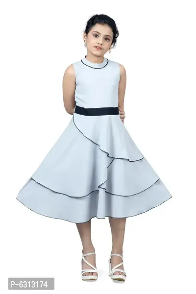 Elegant Grey Crepe Layered Knee Length Dresses For Girls-thumb0