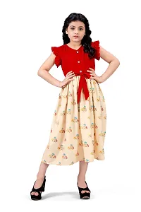 Elegant Red Crepe Floral Printed Calf Length Dresses For Girls-thumb2