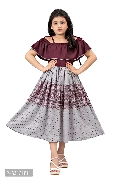 Elegant Maroon Crepe Fit And Flare Calf Length Dresses For Girls