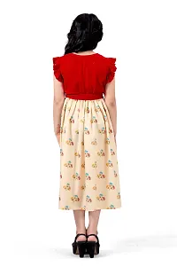 Elegant Red Crepe Floral Printed Calf Length Dresses For Girls-thumb1