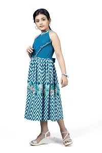 Elegant Blue Crepe Floral And Chevron Printed Calf Length Dresses For Girls-thumb2