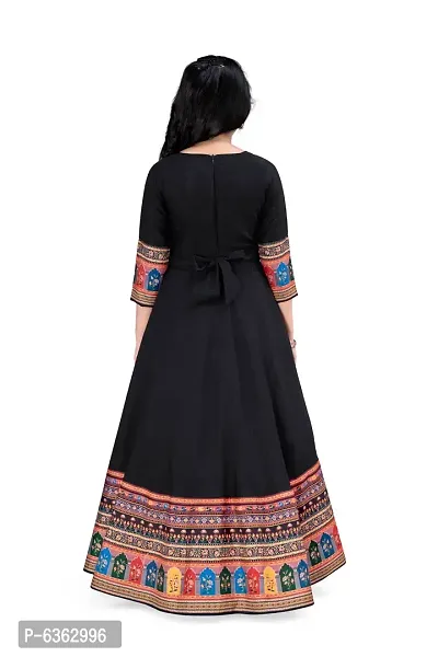 Stylish Black Crepe Silk Maxi Length Digital Printed Dress For Girls-thumb2