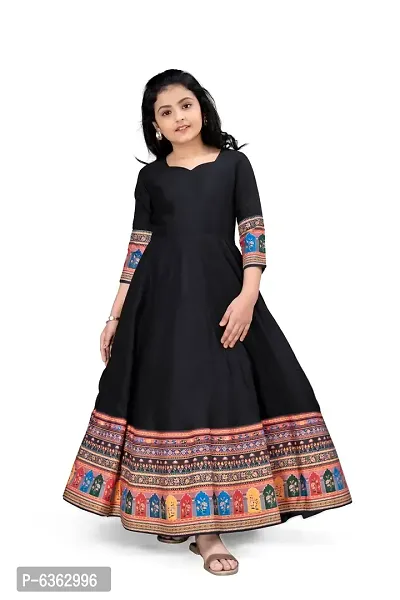 Stylish Black Crepe Silk Maxi Length Digital Printed Dress For Girls-thumb0