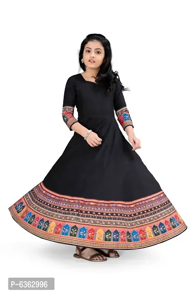 Stylish Black Crepe Silk Maxi Length Digital Printed Dress For Girls-thumb5