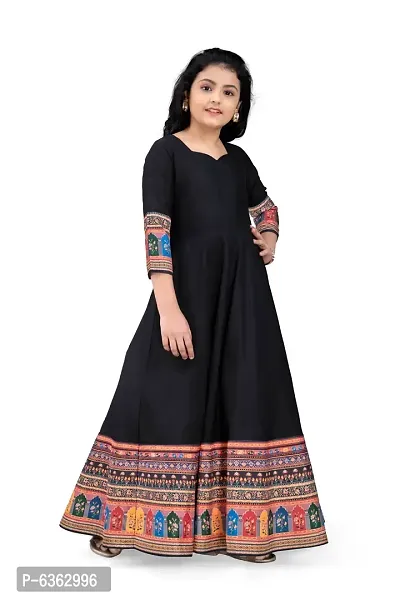 Stylish Black Crepe Silk Maxi Length Digital Printed Dress For Girls-thumb4