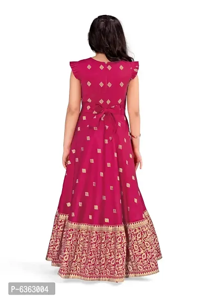 Stylish Pink Maxi Length Foil Printed Dress For Girls-thumb2