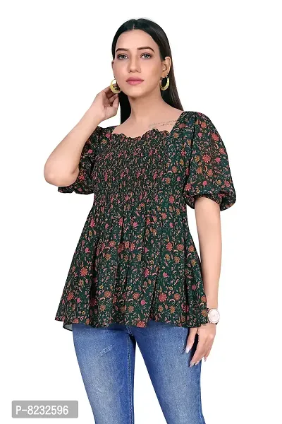 Fashion Dream Women?۪s Dark Green Georgette Floral Print Top