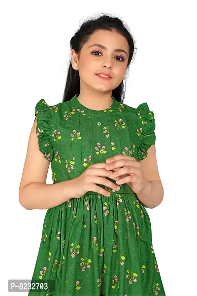 Fashion Dream Girl?۪s Green Poly Rayon Above Knee Length Dresses-thumb3