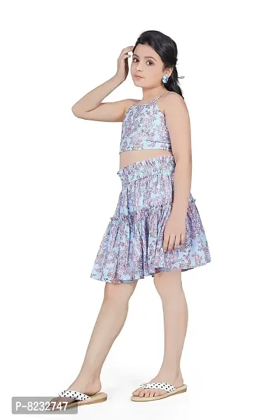 Fashion Dream Girl?۪s Sky Blue Spaghetti Georgette Top with Layer Skirt Clothing Set