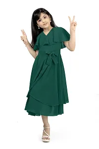 Dark Green Georgette Fit And Flare Frock For Girls-thumb2