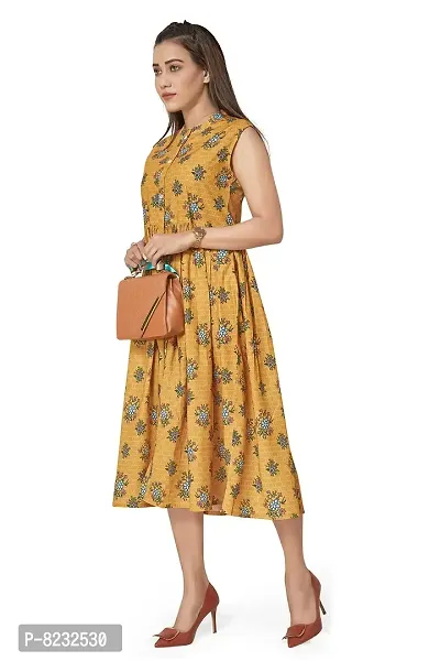 Fashion Dream Women?۪s BSY Polyester Mustard Yellow Floral Print Dresses-thumb4