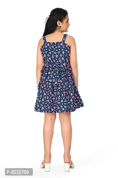 Fashion Dream Girl?۪s Navy Blue Poly Rayon Knee Length Dresses-thumb2