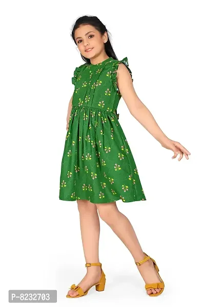 Fashion Dream Girl?۪s Green Poly Rayon Above Knee Length Dresses-thumb0