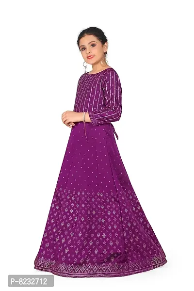 Fashion Dream Girl?۪s Purple Taffeta Maxi Length Foil Printed Dresses