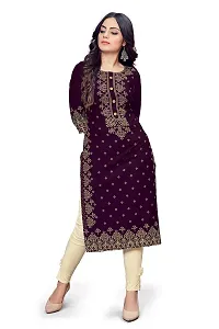 Fashion Dream Women?۪s Rayon Gold-Toned Printed Straight Long Kurti(Navy Blue)-thumb1