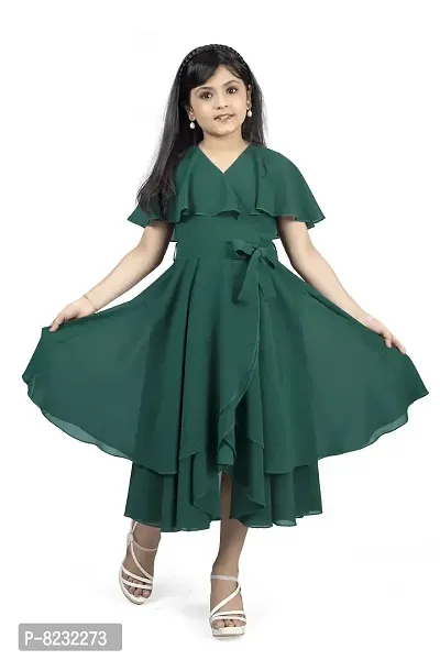 Dark Green Georgette Fit And Flare Frock For Girls