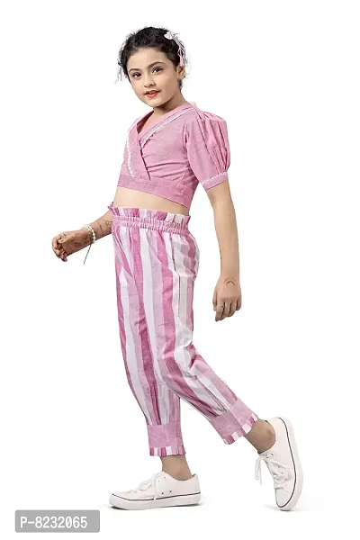 Fashion Dream Girls Stripe Shawl Neck Fusion Wear Top  Pant-thumb3