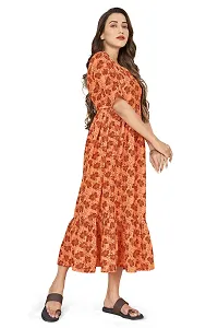 Fashion Dream Women?۪s Crepe Orange Ruffle Floral Printed Dresses-thumb2