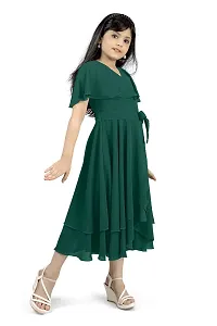 Dark Green Georgette Fit And Flare Frock For Girls-thumb3