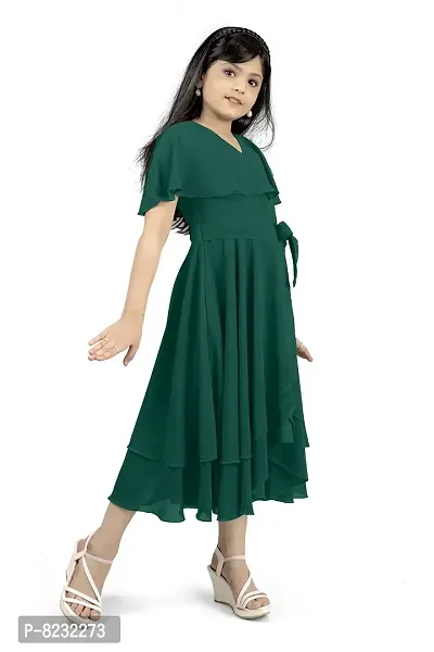Dark Green Georgette Fit And Flare Frock For Girls-thumb4