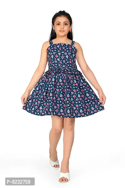 Fashion Dream Girl?۪s Navy Blue Poly Rayon Knee Length Dresses-thumb0