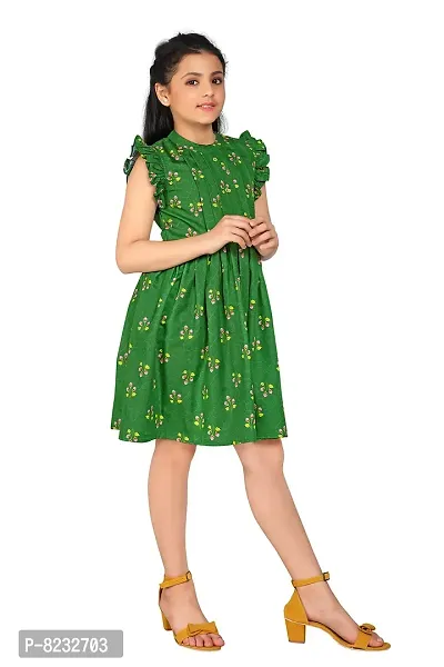 Fashion Dream Girl?۪s Green Poly Rayon Above Knee Length Dresses-thumb5