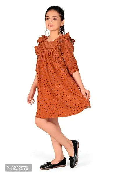Fashion Dream Girl?۪s Rust Polyester Blend Above Knee Length Flared Dresses