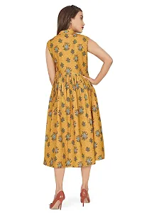 Fashion Dream Women?۪s BSY Polyester Mustard Yellow Floral Print Dresses-thumb1