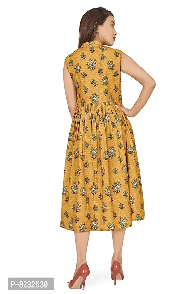 Fashion Dream Women?۪s BSY Polyester Mustard Yellow Floral Print Dresses-thumb2