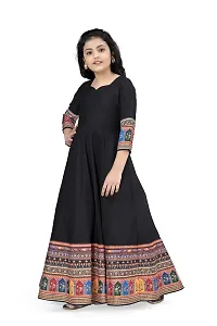 Fashion Dream Girls Crepe Silk Maxi Length Digital Printed Dress(Black_5-6 Year)-thumb2