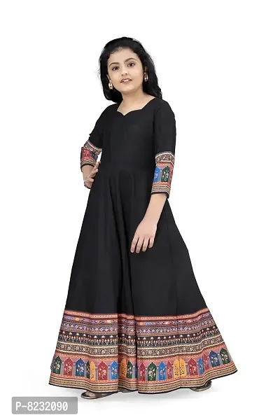 Fashion Dream Girls Crepe Silk Maxi Length Digital Printed Dress(Black_5-6 Year)-thumb3