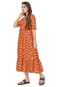 Fashion Dream Women?۪s Crepe Orange Ruffle Floral Printed Dresses-thumb3